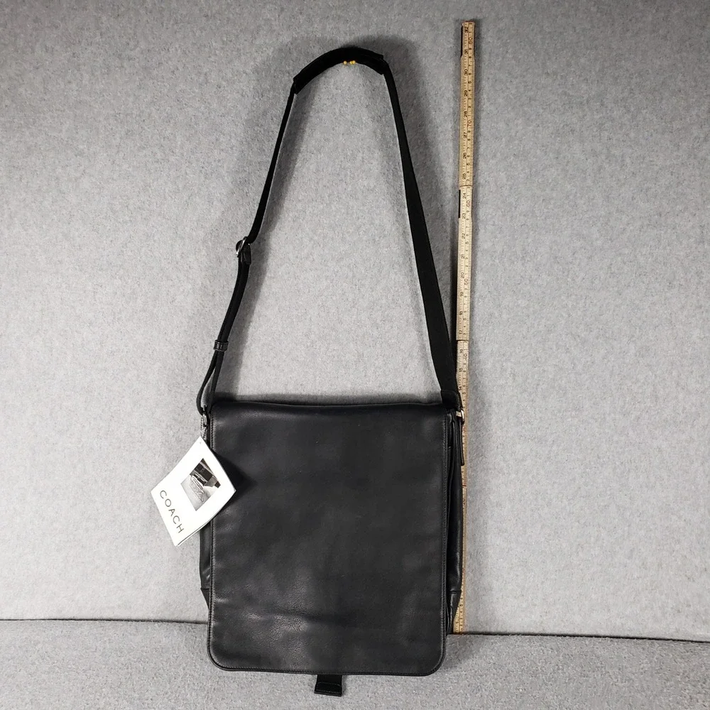 NWT Coach Black‎ Leather Messenger Crossbody Bag Adjustable Strap Buckle Unisex